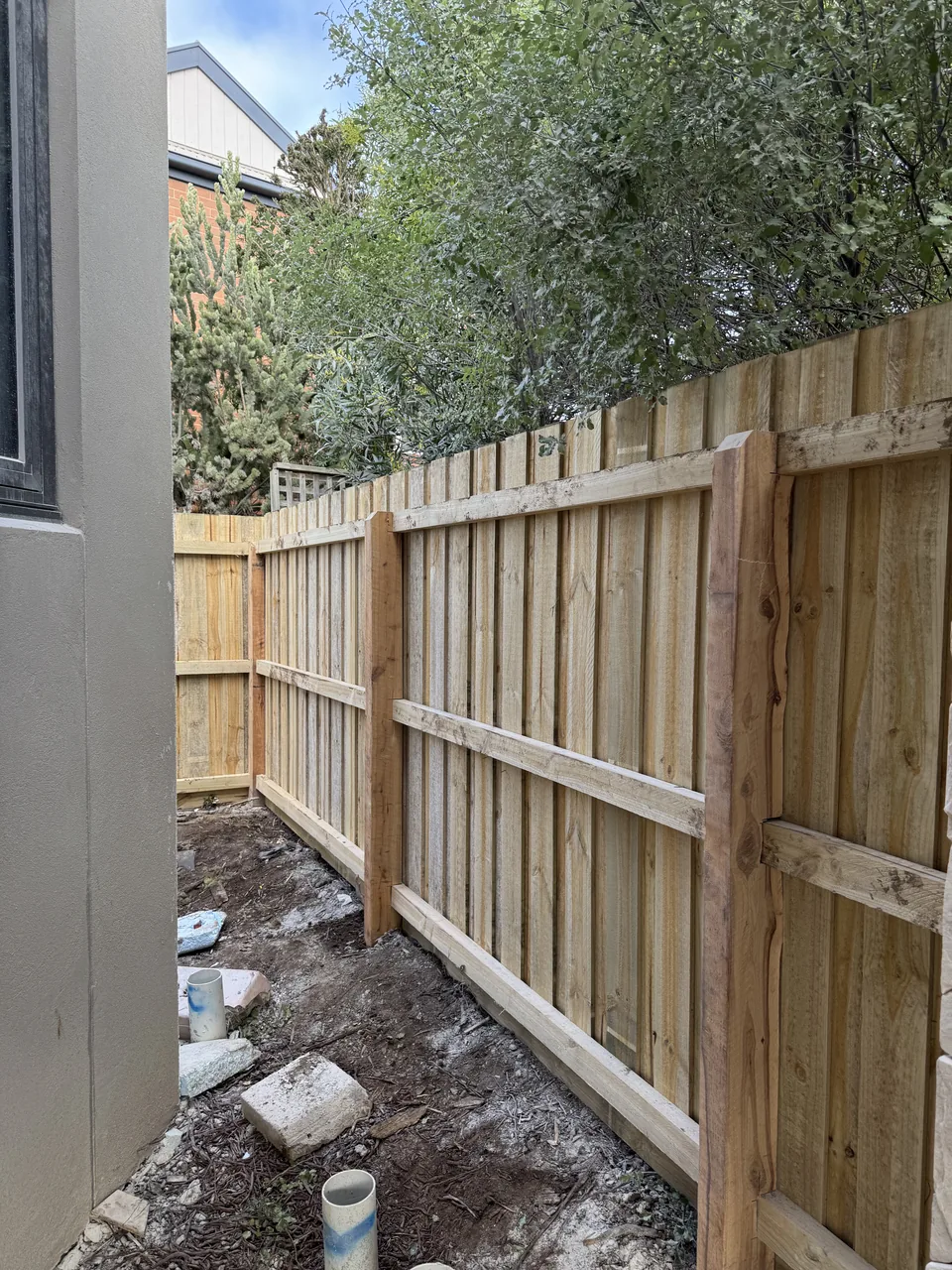 1.8 m timber paling fence photographed on site
